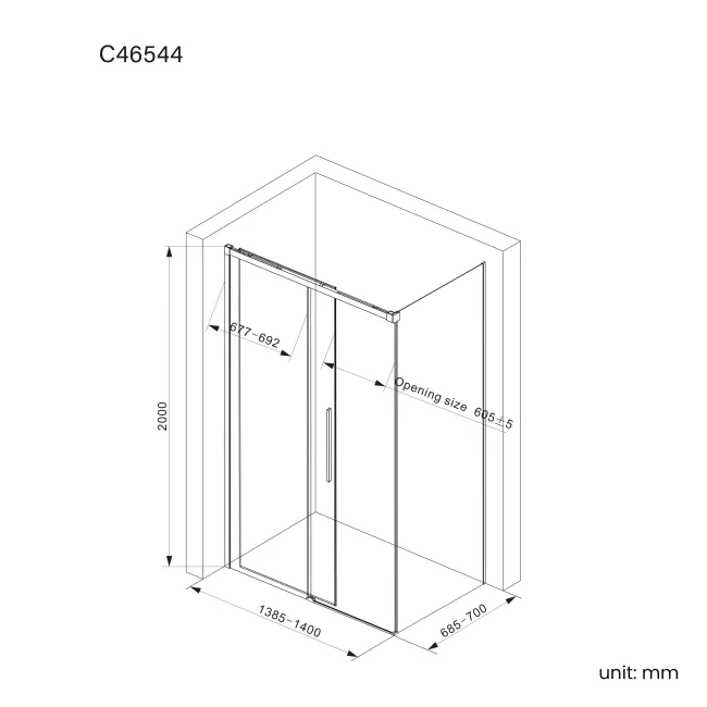 Lisbon Matt Black 8mm Sliding Shower Enclosure 1400x700mm