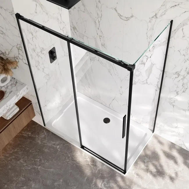 Lisbon Matt Black 8mm Sliding Shower Enclosure 1400x800mm