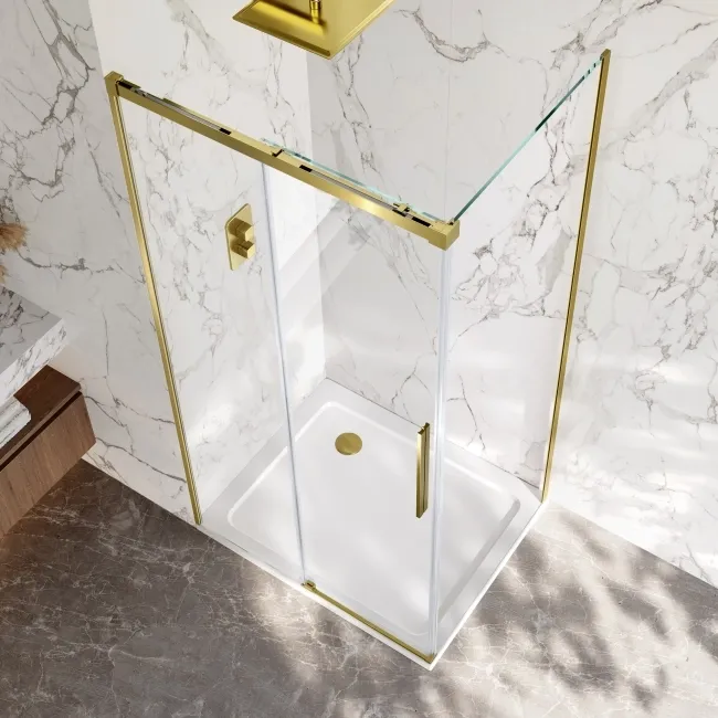 Lisbon Brushed Brass 8mm Sliding Shower Enclosure 1100x700mm