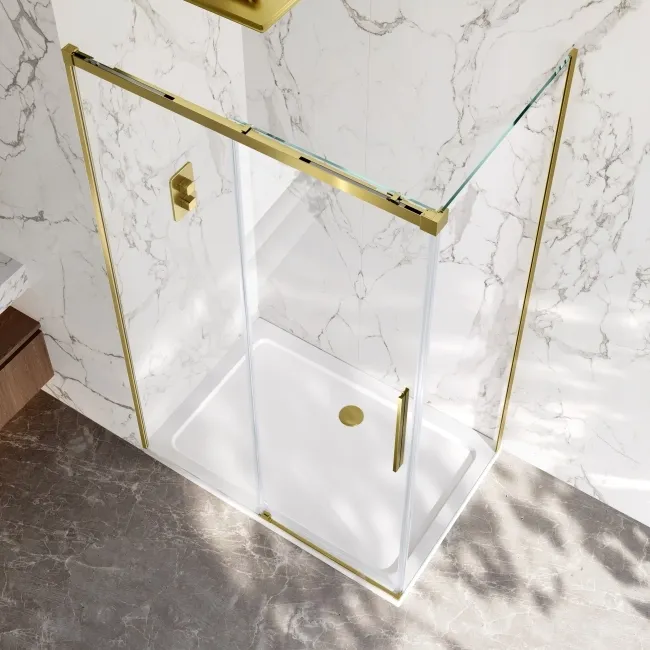 Lisbon Brushed Brass 8mm Sliding Shower Enclosure 1200x700mm