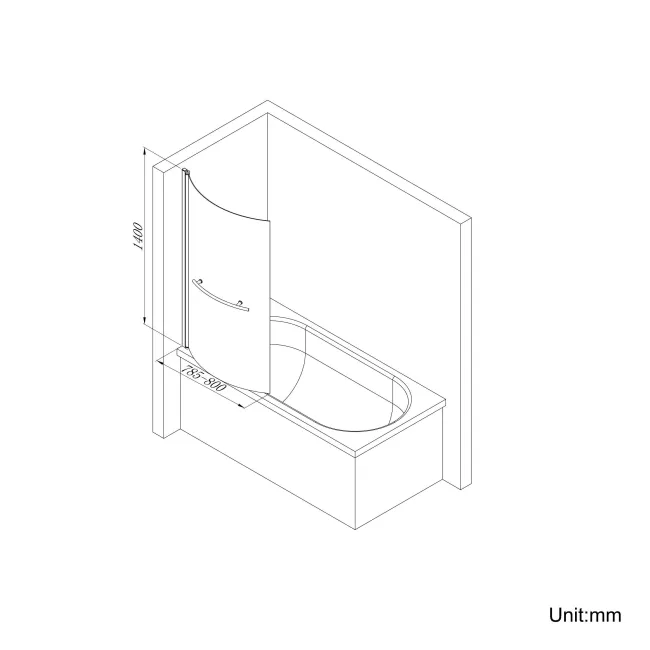 P Shaped 1500 Shower Bath with Front Panel & 4mm Screen with Rail - Left Handed