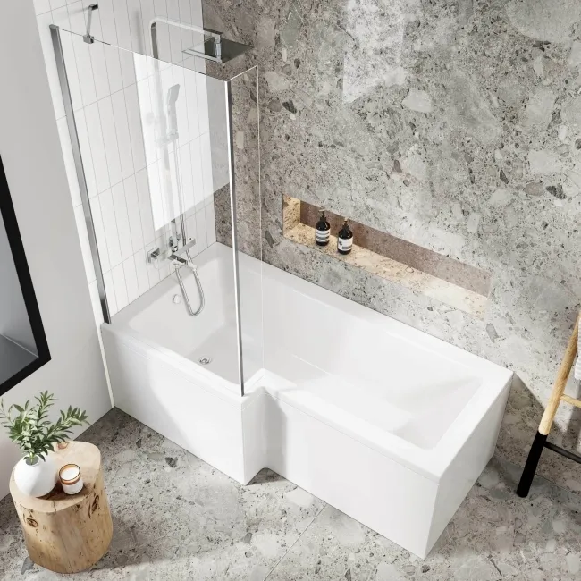 L Shaped 1700 Shower Bath & 4mm Fixed Screen - Left Handed