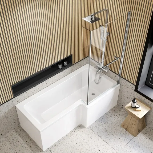 L Shaped 1700 Shower Bath & 6mm Easy Clean Screen with Rail - Right Handed