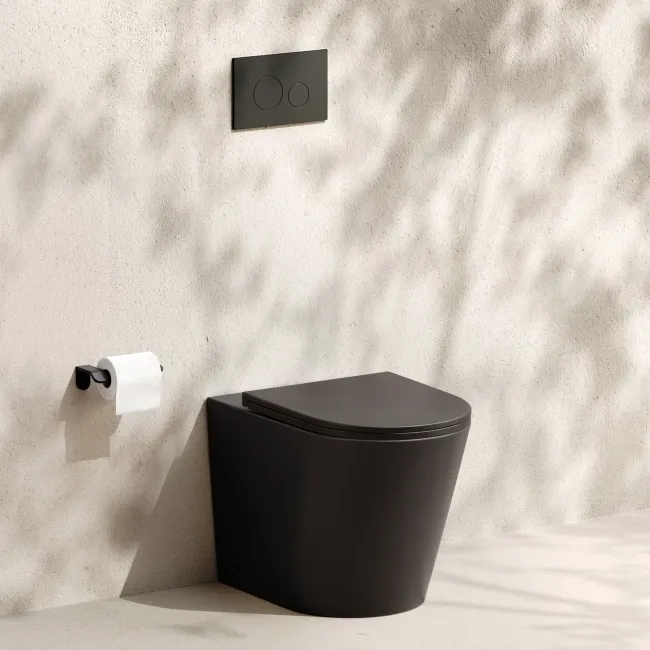 Loma Matt Black Rimless Back To Wall Toilet With Premium Soft Close Slim Seat