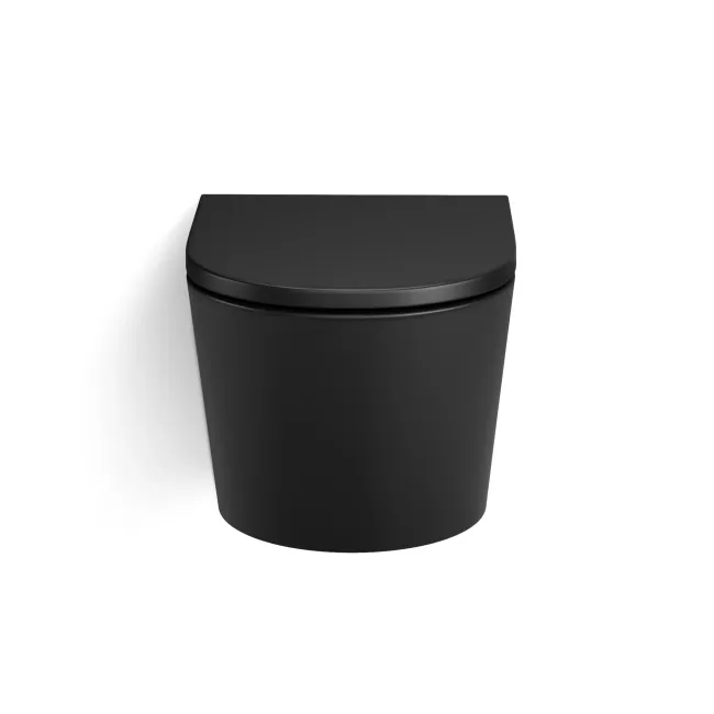 Loma Matt Black Rimless Wall Hung Toilet With Premium Soft Close Seat
