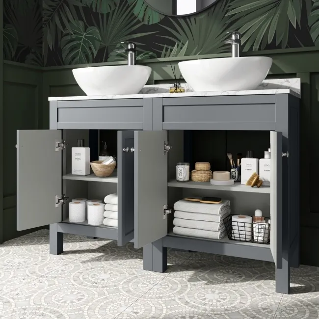 Bermuda Dove Grey Vanity with Marble Top & Oval Counter Top Basin 1200mm