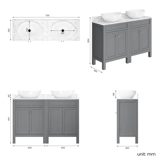 Bermuda Dove Grey Vanity with Marble Top & Oval Counter Top Basin 1200mm