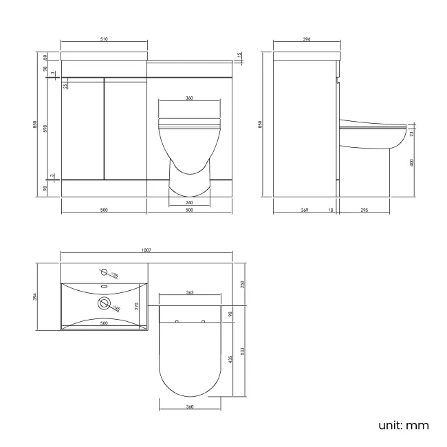 Trent Gloss White Combination Vanity Basin and Aruba Toilet 1000mm