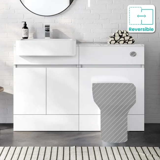 Foster Gloss White Basin Vanity with Marble Top & Back To Wall Unit 1200mm