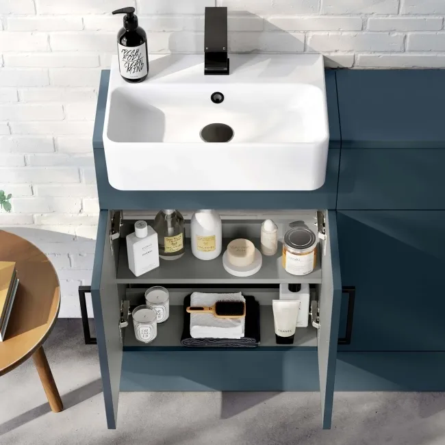 Harper Navy Blue Vanity with Semi Recessed Basin 500mm - Black Accents