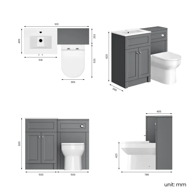 Milos Fog Grey Combination Vanity Basin and Miami Toilet 1000mm - Chrome Handles