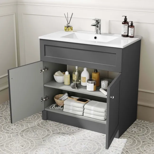 Milos Slate Grey Basin Vanity 800mm - Chrome Handles