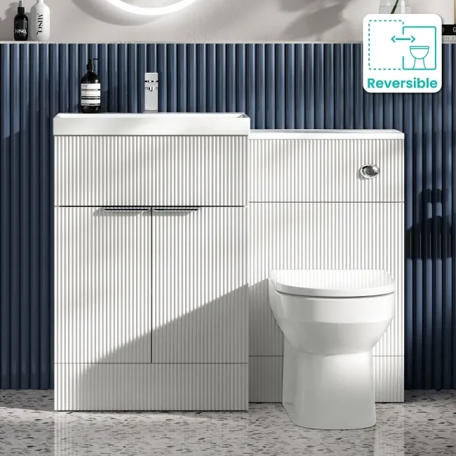 Havana Fluted Coastal White Combination Vanity Basin and Miami Toilet 1100mm - Chrome Handles