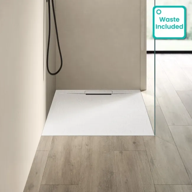 Tokyo Rectangular Matt White Slate Texture Stone Shower Tray 1000x700mm