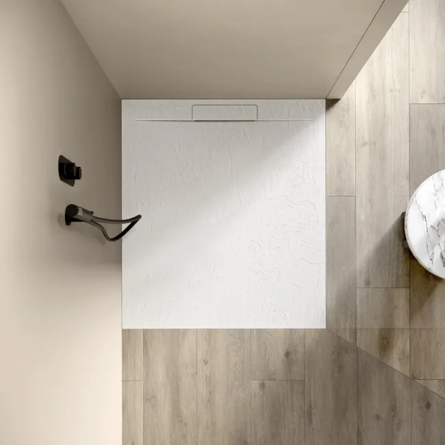 Tokyo Rectangular Matt White Slate Texture Stone Shower Tray 1000x700mm