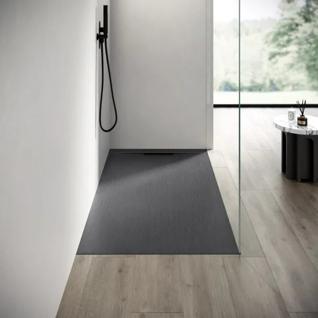 Tokyo Rectangular Matt Grey Slate Texture Stone Shower Tray 1600x700mm