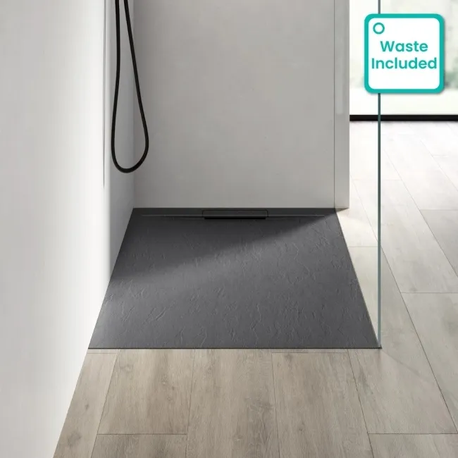 Tokyo Rectangular Matt Grey Slate Texture Stone Shower Tray 1200x900mm