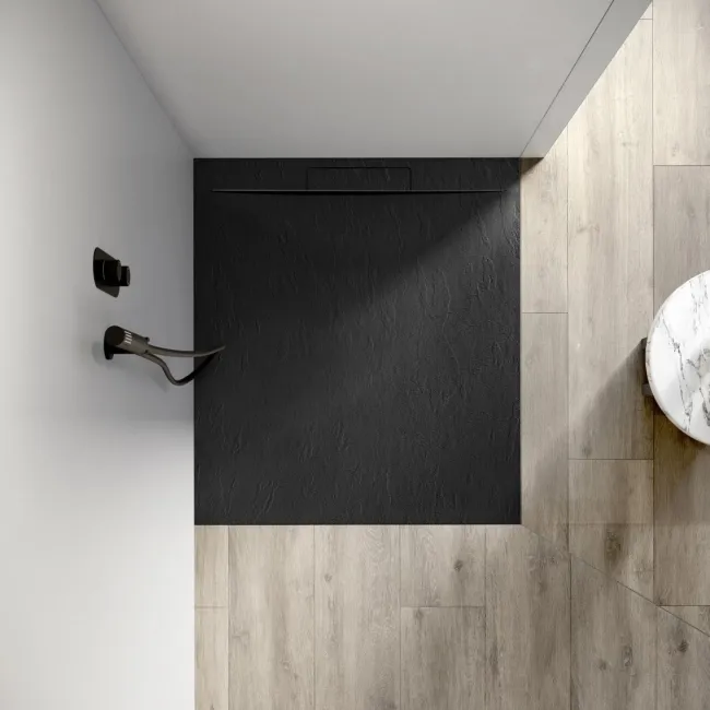 Tokyo Rectangular Matt Black Slate Texture Stone Shower Tray 1100x800mm