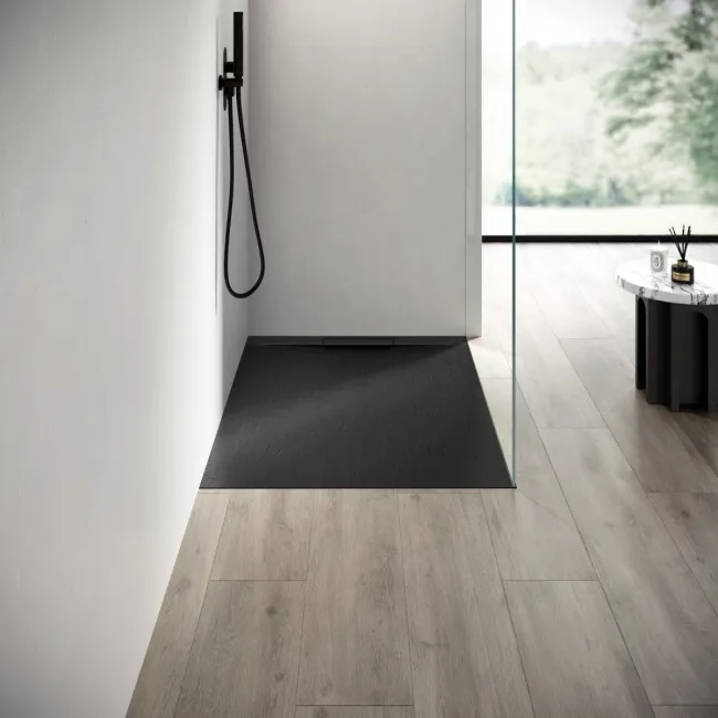 Tokyo Rectangular Matt Black Slate Texture Stone Shower Tray 1200x800mm