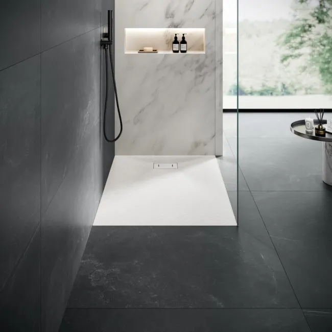 Berlin Rectangular Matt White Slate Effect SMC Composite Shower Tray 1200x700mm