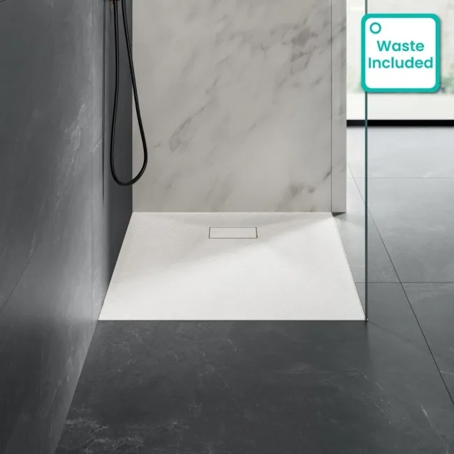 Berlin Rectangular Matt White Slate Effect SMC Composite Shower Tray 1000x800mm