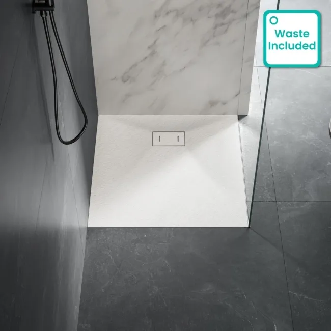 Berlin Square Matt White Slate Effect SMC Composite Shower Tray 900x900mm