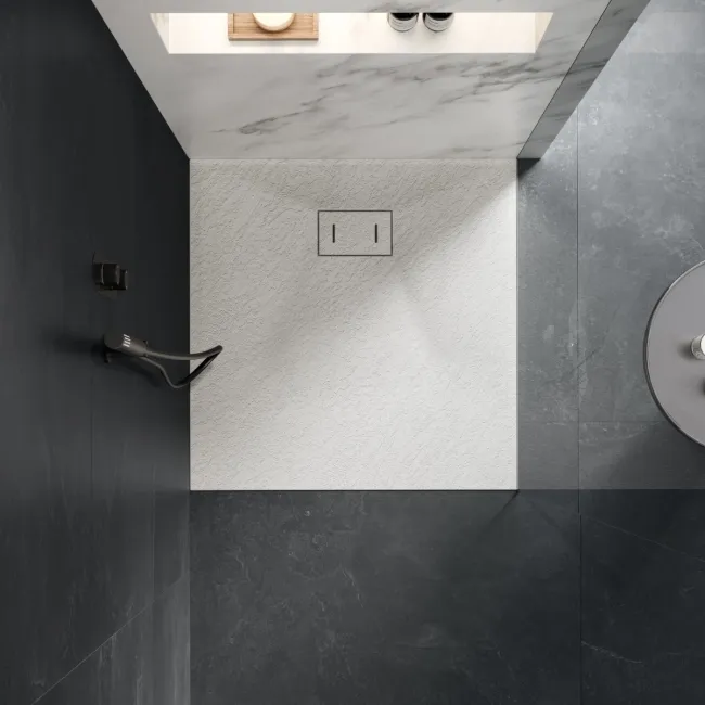 Berlin Square Matt White Slate Effect SMC Composite Shower Tray 900x900mm