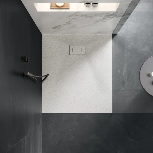 Berlin Rectangular Matt White Slate Effect SMC Composite Shower Tray 1000x900mm