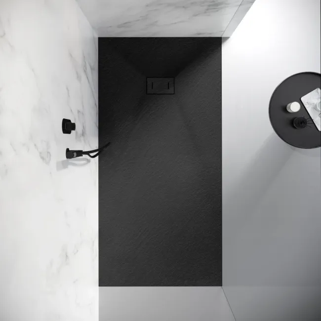 Berlin Rectangular Matt Black Slate Effect SMC Composite Shower Tray 1800x900mm