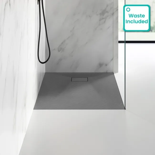 Berlin Rectangular Dark Grey Slate Effect SMC Composite Shower Tray 1100x900mm