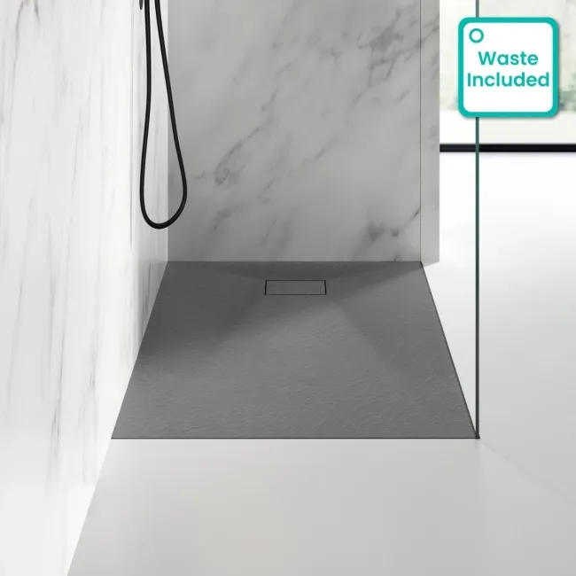 Berlin Rectangular Dark Grey Slate Effect SMC Composite Shower Tray 1200x900mm