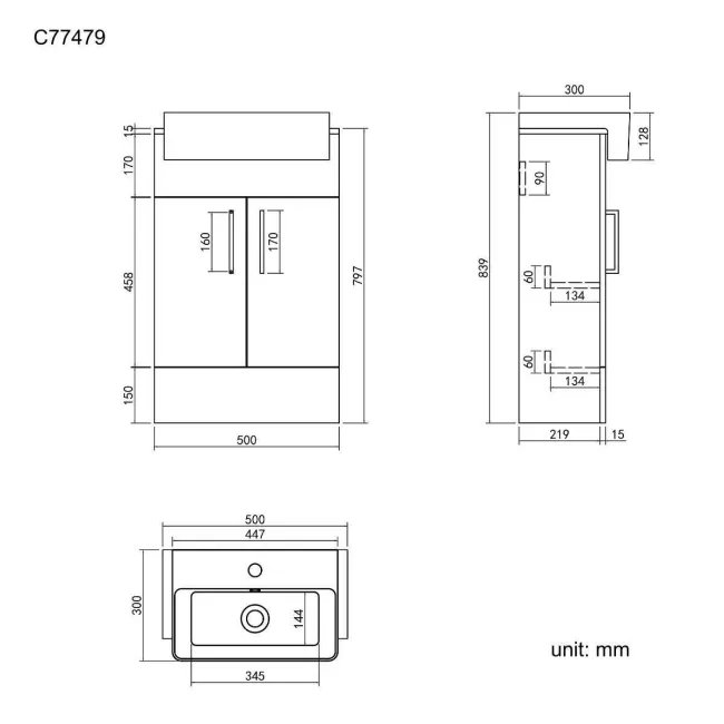 Harper Charcoal Elm Vanity with Semi Recessed Basin 500mm
