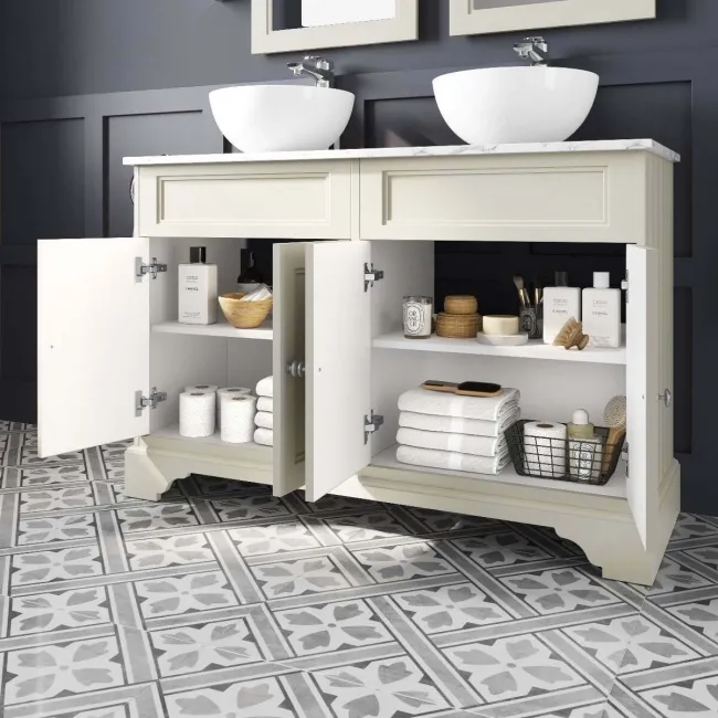 Lucia Chalk White Double Vanity with Marble Top & Round Counter Top Basin 1200mm