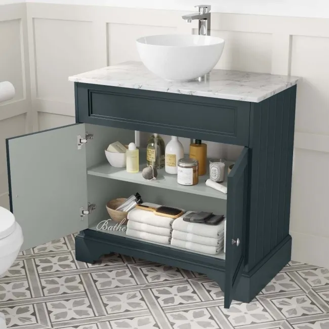 Lucia Inky Blue Vanity with Marble Top & Round Counter Top Basin 840mm