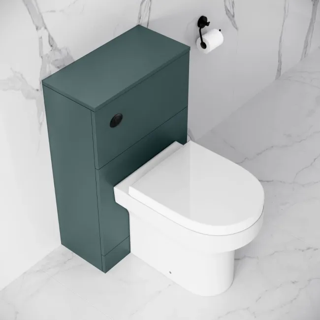 Midnight Green Slimline Back To Wall Unit and Denver Toilet - Black Accents