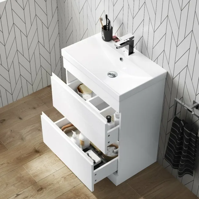 Trent Gloss White Basin Drawer Vanity 600mm and Toilet Set