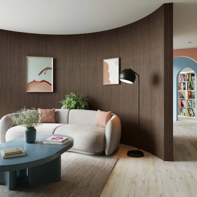 Trepanel Flex® Walnut Brown Flexible Acoustic Wood Panels 2400x300