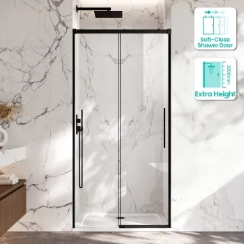 Lisbon Matt Black 8mm Soft-Closing Sliding Shower Door 1100mm
