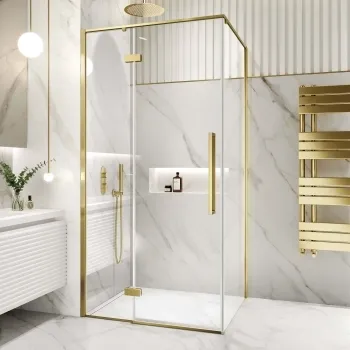 Helsinki Brushed Brass Premium Easy Clean 8mm Hinged Shower Enclosure 1100x900mm