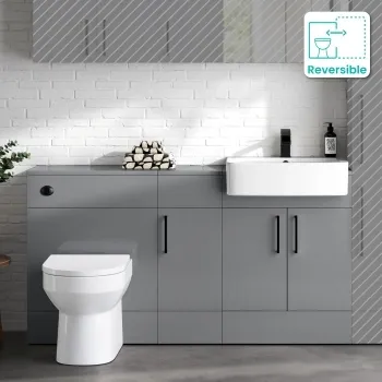 Harper Stone Grey Combination Vanity Basin and Miami Toilet 1500mm - Black Accents