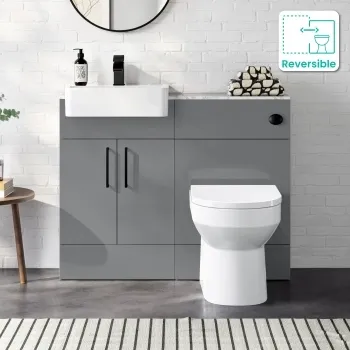 Harper Stone Grey Combination Vanity Basin with Marble Top & Miami Toilet 1000mm - Black Accents