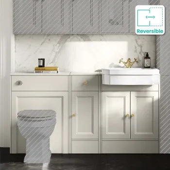 Monaco Chalk White Combination Vanity Traditional Basin 1500mm (Excludes Pan & Cistern) - Brushed Brass Accents