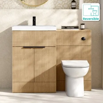 Havana Fluted Country Oak Combination Vanity Basin and Aruba Toilet 1100mm - Black Accents