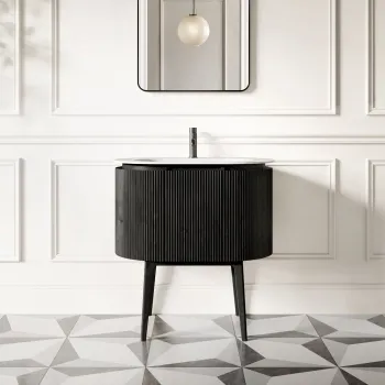 Positano Black Oak Curved Vanity Unit & Matt White Stone Basin 800mm