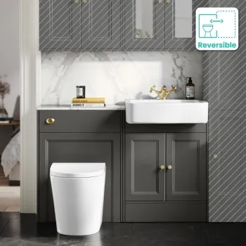 Monaco Graphite Grey Combination Vanity Basin with Marble Top & Boston Toilet 1200mm - Brushed Brass Accents