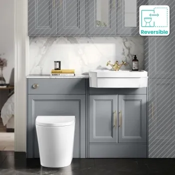 Monaco Dove Grey Combination Vanity Traditional Basin with Marble Top & Boston Toilet 1200mm - Brass Knurled Handles