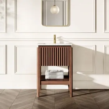 Maru Walnut Carrara Marble Vanity Unit & Undermount Basin 600mm