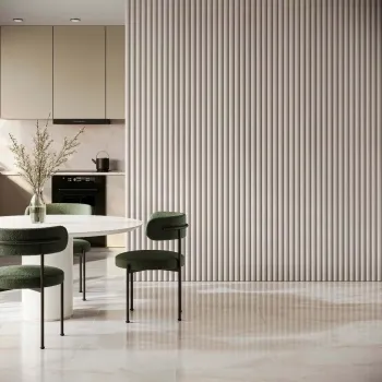 Trepanel Design® Light Oak on Antique White Felt Curve Acoustic Wood Slat Panels