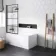 Stafford 1400x700 Round Shower Bath & 6mm Easy Clean Matt Black Grid Bath Screen