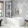 Hereford Square Shower Bath 1500x700 & 6mm Easy Clean Matt Black Grid Bath Screen